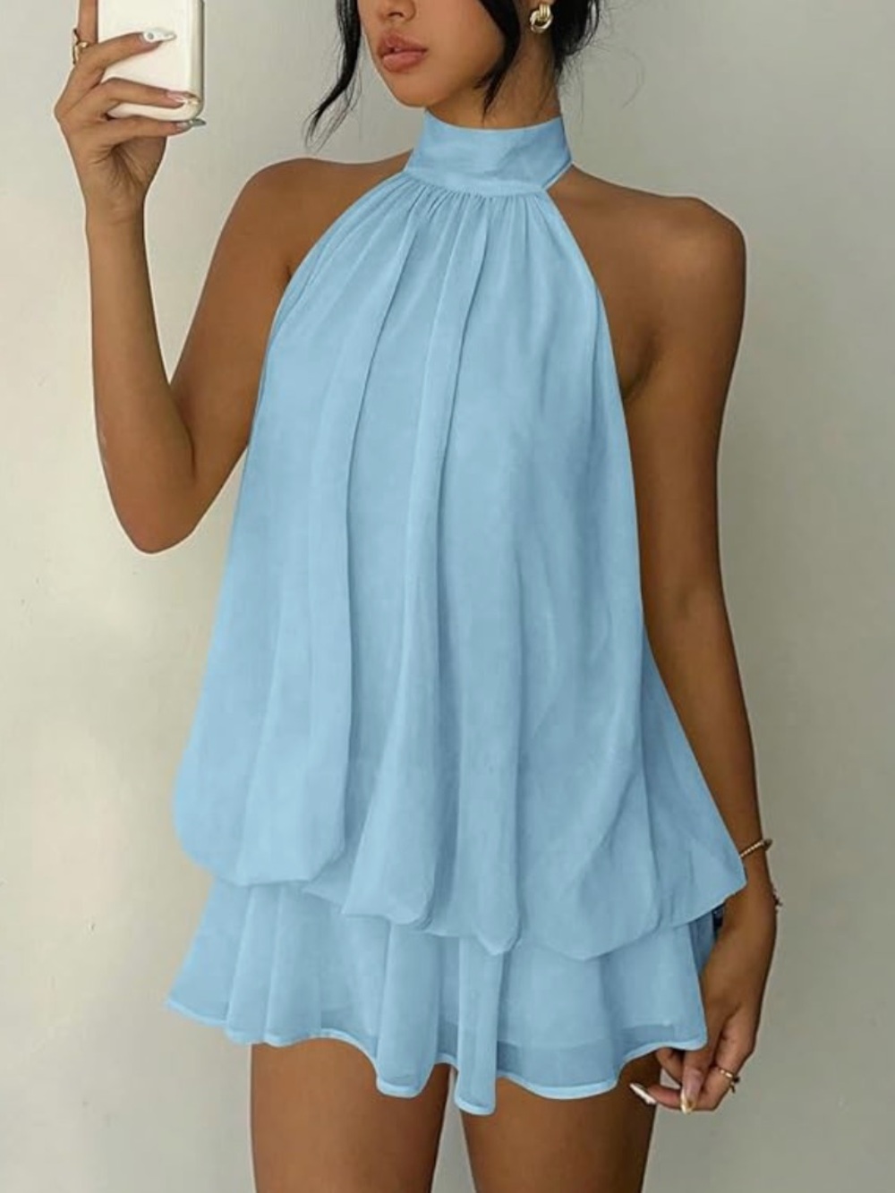 🔸Chiffon Halter Mini Dress